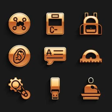 Set Speech bubbles with Answer, USB flash drive, Gives lecture, Protractor .. Illustrazione stock