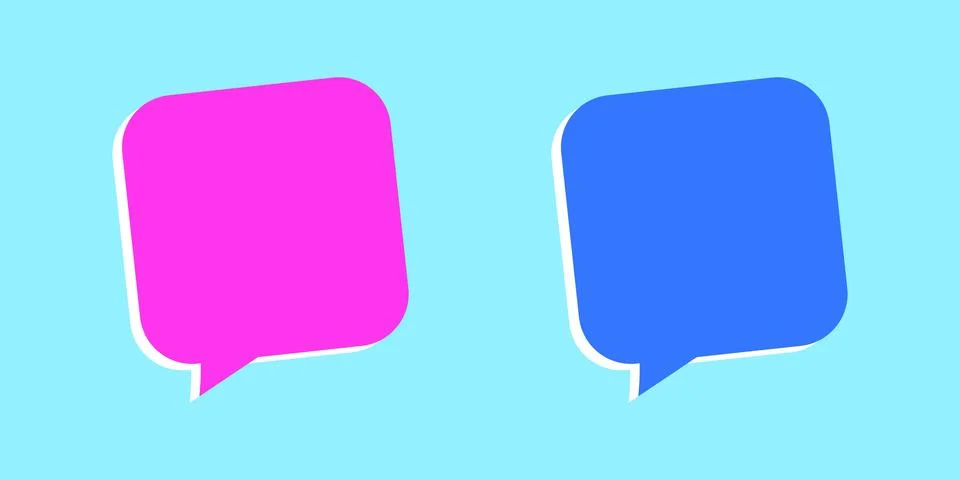 Set of speech bubbles in blue and pink colors isolated in light blue background  Stock Illustration