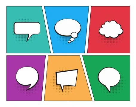 Set of speech bubbles on colourful backgrounds. Halftone shadows. illustration Stock Illustration