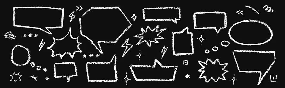 Set of speech bubbles crayon. Collection of hand drawn chalk elements. Cute Illustrazione stock
