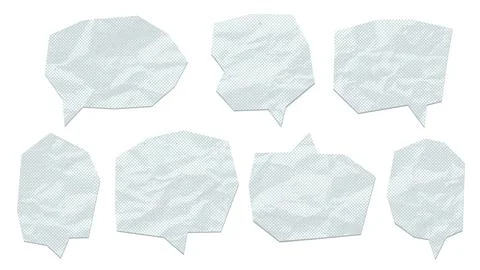 Set of speech bubbles cut out of crumpled paper isolated on transparent Illustrazione stock