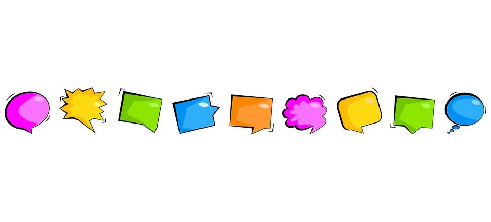 A set of speech bubbles, of different shapes and colors. Stock Illustration