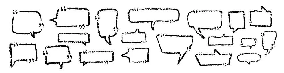 Set of speech bubbles drawn by crayon pencil with quote mark. Collection of hand Stock Illustration