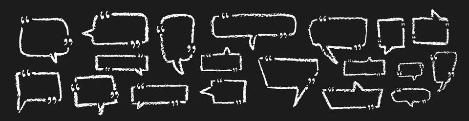 Set of speech bubbles drawn by crayon pencil with quote mark. Collection of hand Stock Illustration