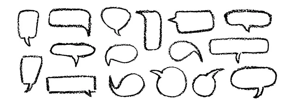 Set of speech bubbles drawn by crayon pencil. Collection of hand drawn chalk Illustrazione stock