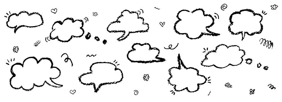 Set of speech bubbles in the form of clouds sky. Comic frame templates for Stock Illustration