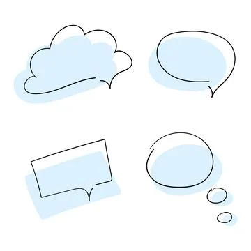 Set of speech bubbles hand-drawn in doodle style with blue background. Isol.. Stock Illustration