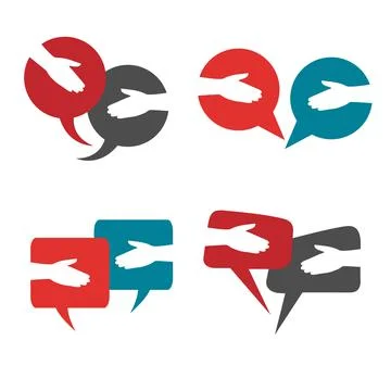 Set of speech bubbles with hands and handshake. greeting, conversation concept Stock Illustration