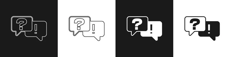 Set Speech bubbles with Question and Answer icon isolated on black and white イラスト素材