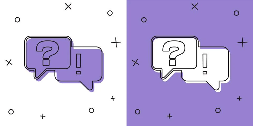 Set Speech bubbles with Question and Answer icon isolated on white and purple Illustrazione stock