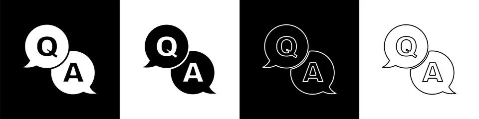 Set Speech bubbles with Question and Answer icon isolated on black and white Illustrazione stock
