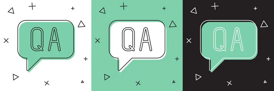 Set Speech bubbles with Question and Answer icon isolated on white and green Stock Illustration