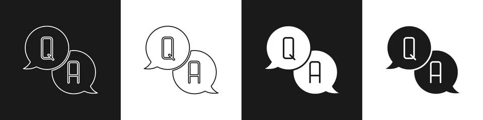 Set Speech bubbles with Question and Answer icon isolated on black and white イラスト素材