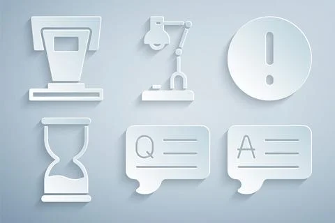 Set Speech bubbles with Question, and Exclamation, Old hourglass, Answer, T.. Stock Illustration
