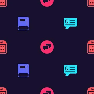 Set Speech bubbles with Question, Book, chat and Calendar on seamless pattern Stock Illustration