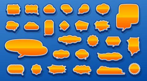 A set of speech bubbles with a solid, three-dimensional design and various .. Stockillustratie