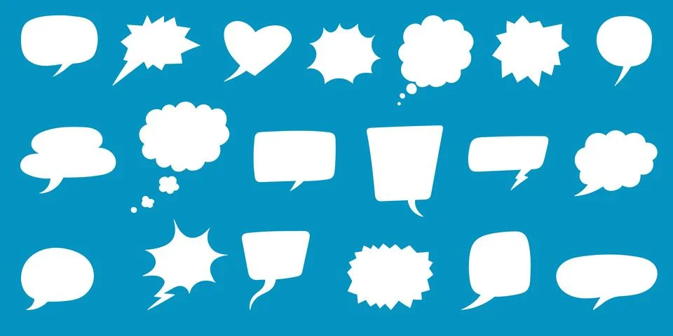 Set of speech bubbles. Speak bubble text, cartoon chatting box, message box. Stock Illustration