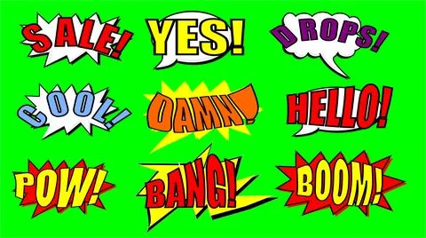 Set of Speech Bubbles - Texts - Pop Art Vector Set - Green Screen Background Stock Illustration