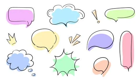Set of speech bubbles with thile doodle and hand drawn with colored backgro.. Stock Illustration