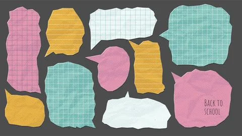Set of speech bubbles torn out of crumpled paper. Dialog Stickers with jagged Stock Illustration