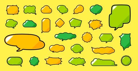 A set of speech bubbles with various shapes and designs that change shades Stock Illustration