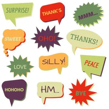 Set of speech bubbles on a white background with different inscriptions Stock Illustration