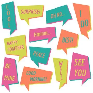 Set of speech bubbles on a white background with different inscriptions Stock Illustration