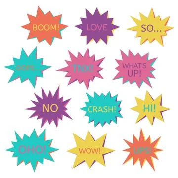 Set of speech bubbles on a white background with different inscriptions Stock Illustration