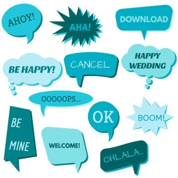 Set of speech bubbles on a white background with different inscriptions Stock Illustration