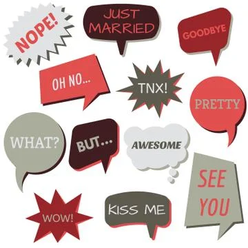 Set of speech bubbles on a white background with different inscriptions Stock Illustration