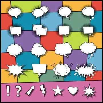 Set of speech cartoon bubbles in pop art style on abstract background vector Stock Illustration