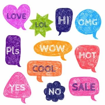 Set of speech color bubbles for text. Bright hand drawn vector illustration. Stock Illustration