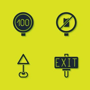 Set Speed limit traffic, Fire exit, Triangle warning blank and No cell phone イラスト素材