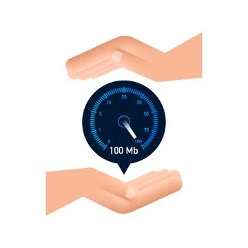 Set Speed test in hands. Speedometer Internet Speed. Website speed loading time Stock Illustration