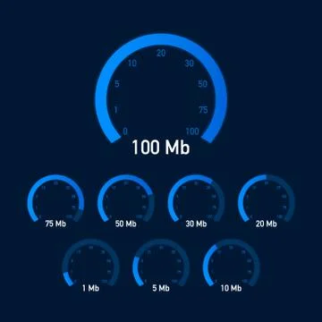 Set Speed test. Speedometer Internet Speed. Website speed loading time. Vecto Stock Illustration