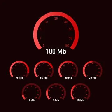 Set Speed test. Speedometer Internet Speed. Website speed loading time. Vecto Stock Illustration