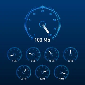 Set Speed test. Speedometer Internet Speed. Website speed loading time. Vector Stock Illustration