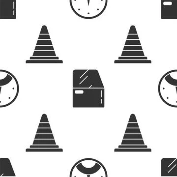 Set Speedometer, Car door and Traffic cone on seamless pattern. Vector Illustration
