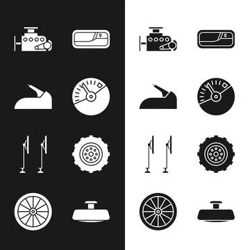Set Speedometer, Car handbrake, engine, door handle, Windscreen wiper, wheel Illustration