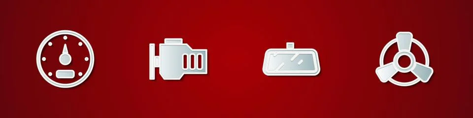 Set Speedometer, Check engine, Car mirror and motor ventilator icon. Vector イラスト素材