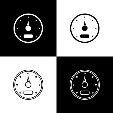 Set Speedometer icon isolated on black and white background.  Vector Stock Illustration