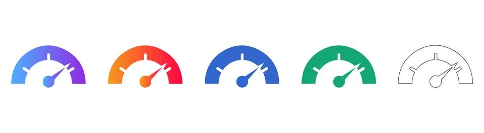 Set of Speedometer Icons in Gradient and Line Art Styles Stock Illustration