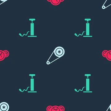 Set Speedometer, Timing belt kit and Car air pump on seamless pattern. Vector イラスト素材