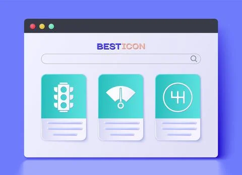 Set Speedometer, Traffic light and Gear shifter icon. Vector Illustration