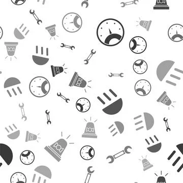 Set Speedometer, Wrench, High beam and Flasher siren on seamless pattern. Vector Stock Illustration