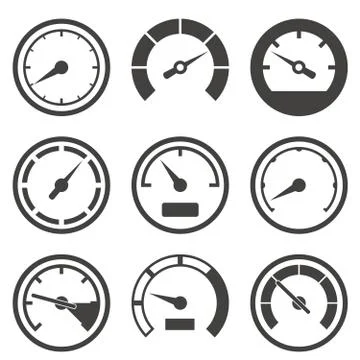 Set of speedometers and dashboard device scales Stock Illustration