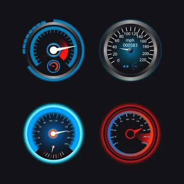 Set of speedometers for dashboard Stock Illustration