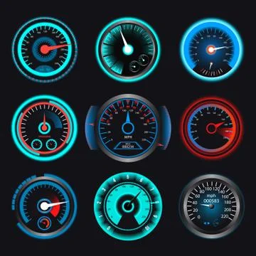Set of speedometers for dashboard. Stock Illustration