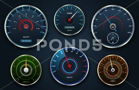 Set Speedometers, Icon group with Dials, Panel Control, Indicator Stock-Illustration