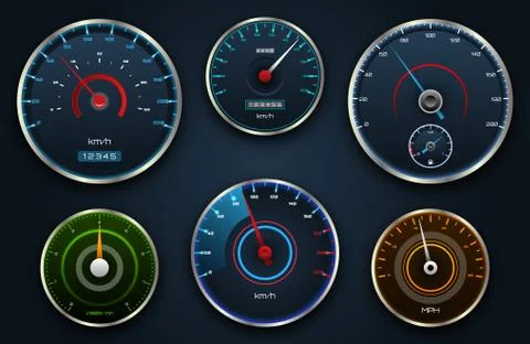 Set Speedometers, Icon group with Dials, Panel Control, Indicator Stock Illustration